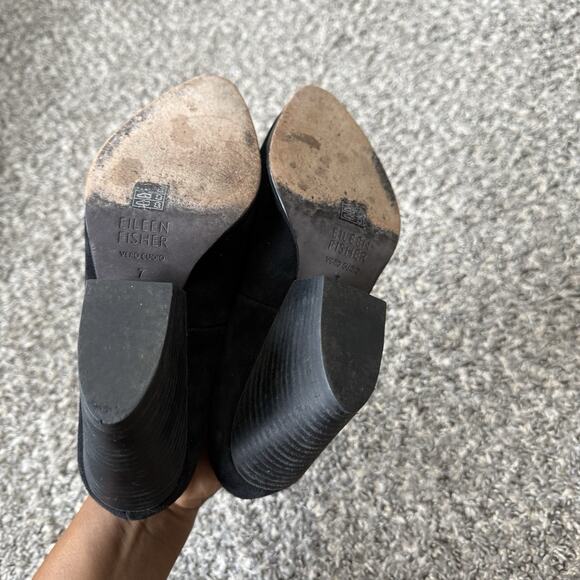 Eileen Fisher Hawk Block Heel Suede Leather Pumps Heels Black Sz 7 Pointed Toe - Picture 5 of 9